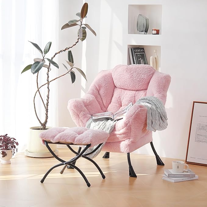 Plush Lazy Chair and Ottoman, Large Contemporary Accent Lounge Chair - Image 6