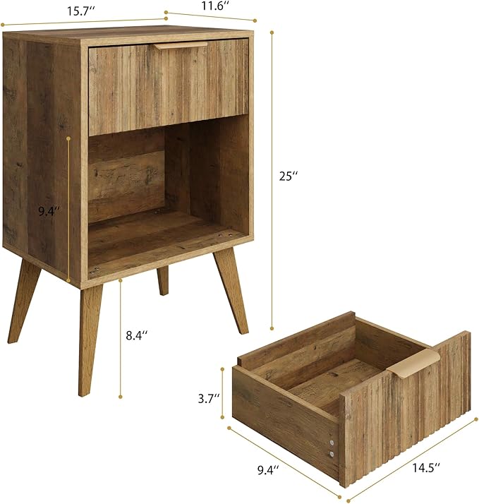 Fluted Night Stand with Opening Storage, Mid Century Bedside Table with Drawer - Image 3