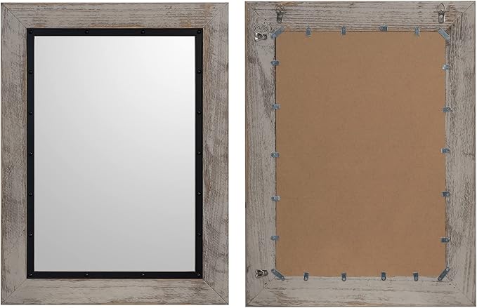 YOSHOOT Rustic Wooden Framed Wall Mirror, Natural Wood and Iron Bathroom Vanity - Image 6