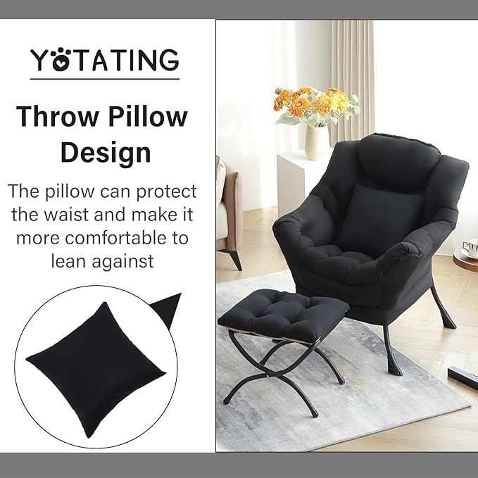 Lazy Chair with Ottoman, Comfy Reading Chair with Footstool & Pillow Modern - Image 9
