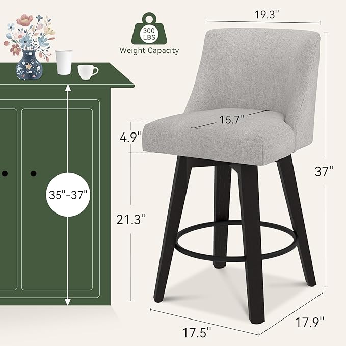 Vipbear Swivel Counter Height Bar Stools Set of 4, 26.8" H Counter Stools - Image 2