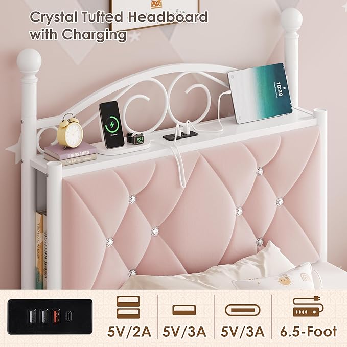 Twin Upholstered Canopy Bed Frame - Image 5