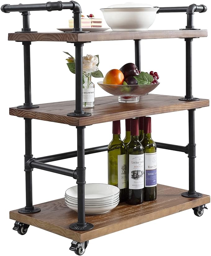 Industrial Pipe Bar Carts/Serving Carts/Kitchen Carts/Wine Rack Carts on Wheels - Image 4