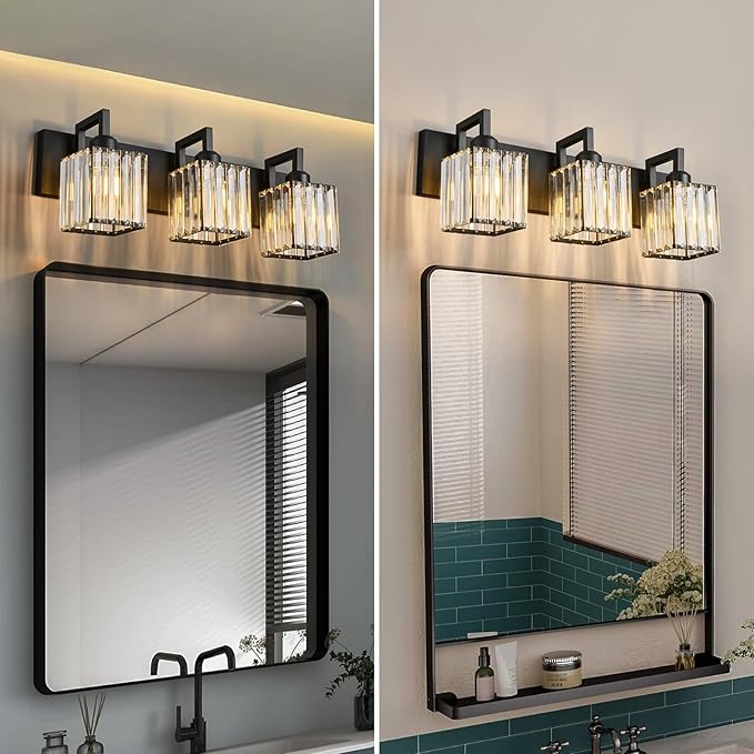 Modern Bathroom Vanity Light 3-Lights Black Crystal Wall Lamp Bathroom Modern - Image 3