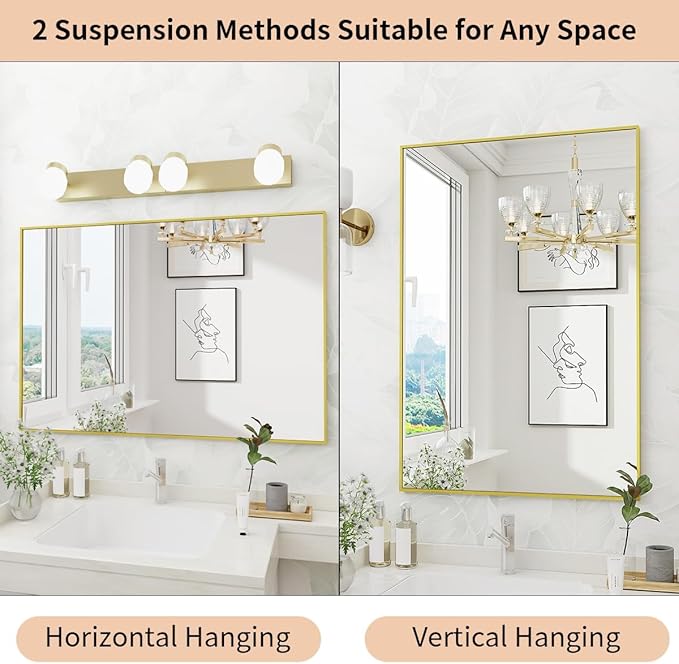 Koonmi Gold Mirrors for Wall, 30x55 Inch Bathroom Mirror, Rectangular Wall - Image 6