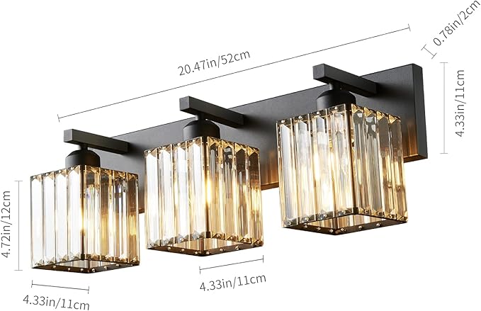 Modern Bathroom Vanity Light 3-Lights Modern Black Crystal Wall Light Bathroom - Image 7