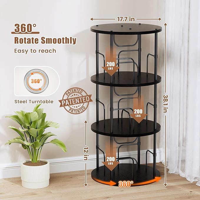 Rotating Bookshelf, 3 Tier Round Revolving Bookcase - Image 3