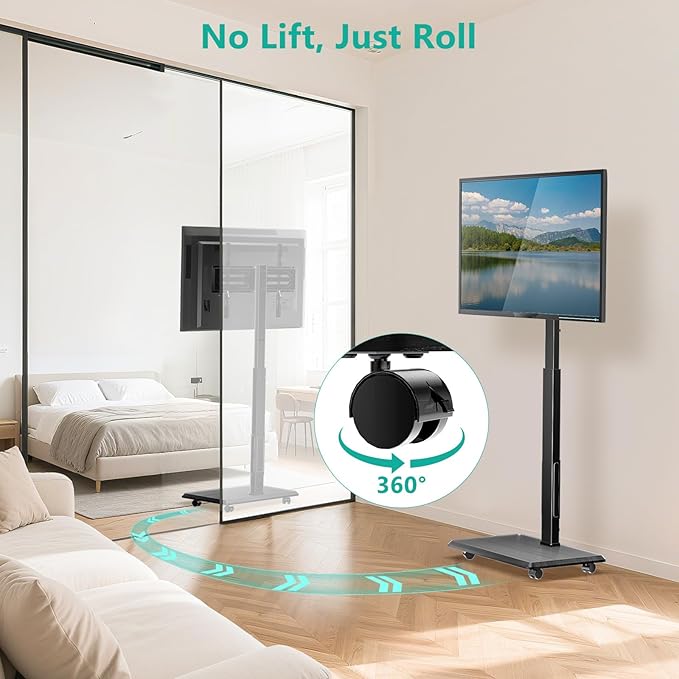 WALI Floor TV Stand with Power Outlet, Rolling Tall TV Stand Mount with Wheels - Image 7