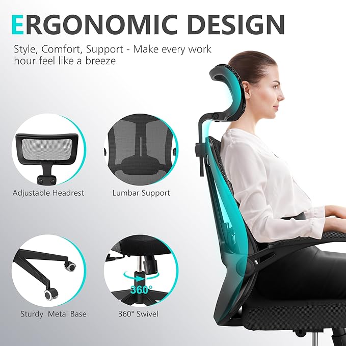 Comfy Office Chair, Home Ergonomic Desk Chairs, High Back Gaming Mesh Computer - Image 4