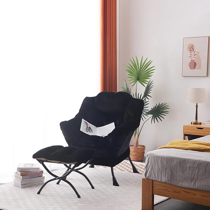 LITA Lazy Chair with Ottoman, Modern Accent Leisure Upholstered Sofa Chair - Image 7