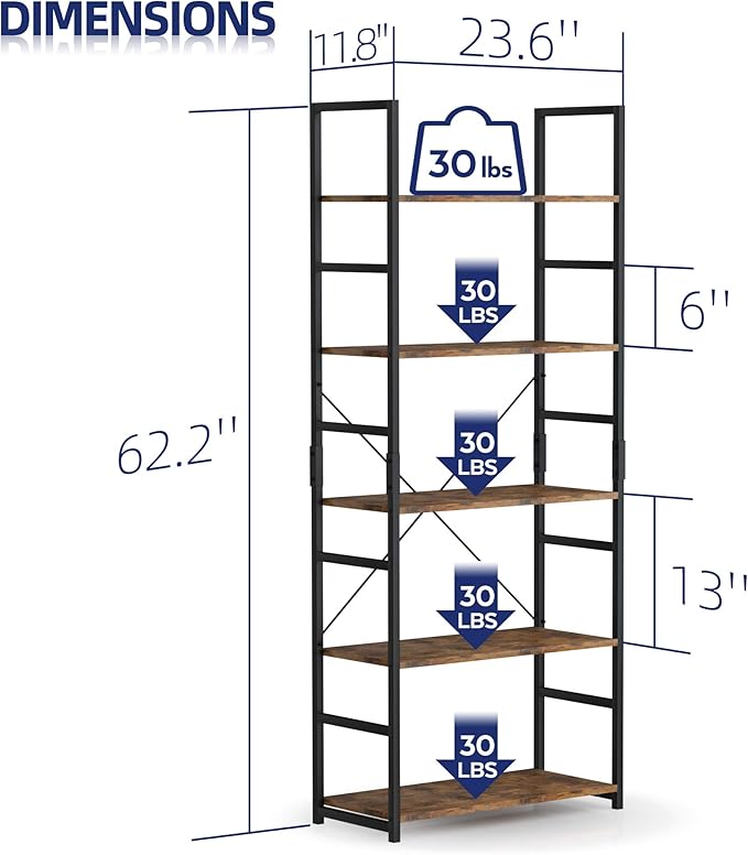 NUMENN 5 Tier Bookshelf, Modern Book Shelf - Image 3