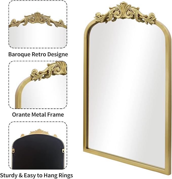 AIXI HOME Gold Arched Mirror 15"x23", Traditional Arendahl Vintage Antique - Image 4