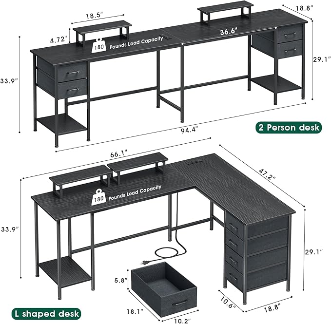 66" L Shaped Computer Desk, 94.4'' Home Office Desk - Image 3