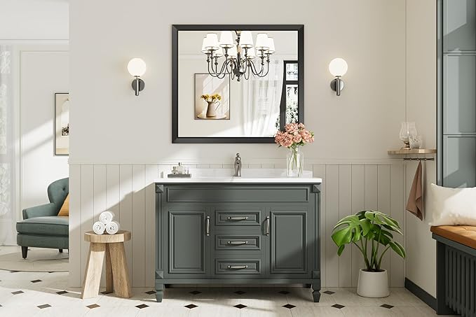 40x36 Inch Black Bathroom Mirror - Image 9