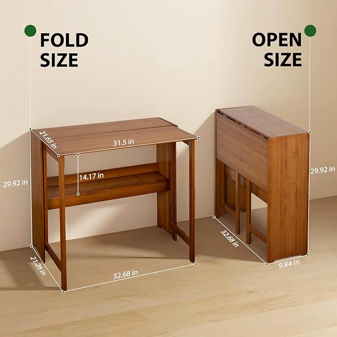 31.5" Bamboo Folding Desk, Space-Saving Computer Desk - Image 7