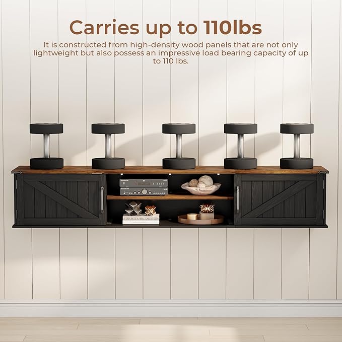 Floating TV Stand with Doors, 2 Tier Wall Mounted TV Stand, Floating - Image 5