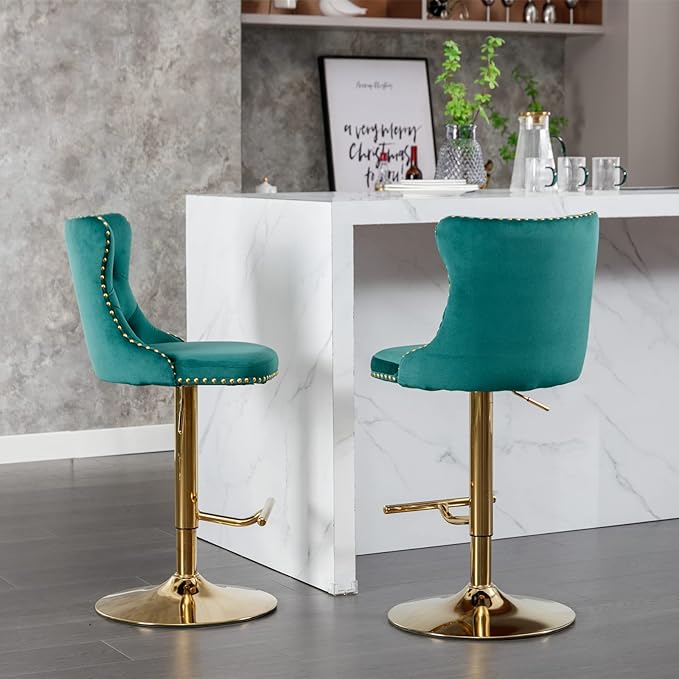 PacknWood Acosure Golden Swivel Velvet Bar Stools Adjusatble Seat Height from - Image 6