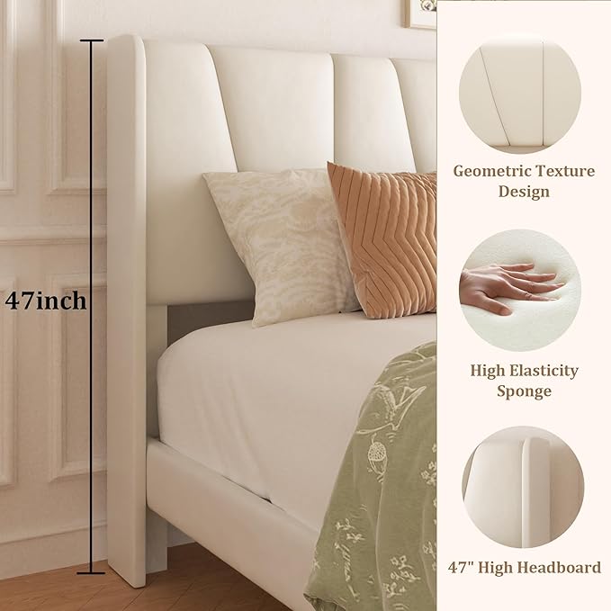 King Bed Frame with Storage Drawers, Upholstered Platform Bed with Headboard - Image 4