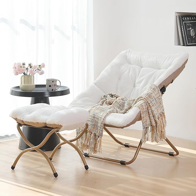 Saucer Chair with Ottoman, Comfy Bedroom & Living Room Chairs, Foldable Metal by Furlide