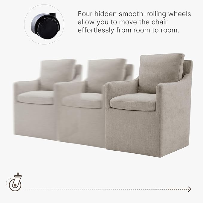 Upholstered Dining Chairs with Casters No Assembly Modern Accent Armchair with - Image 6
