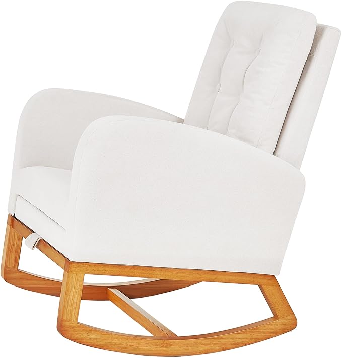 VECELO Rocking Chair Nursery, Modern Sherpa Glider Rocker Accent Arm Chair - Image 6