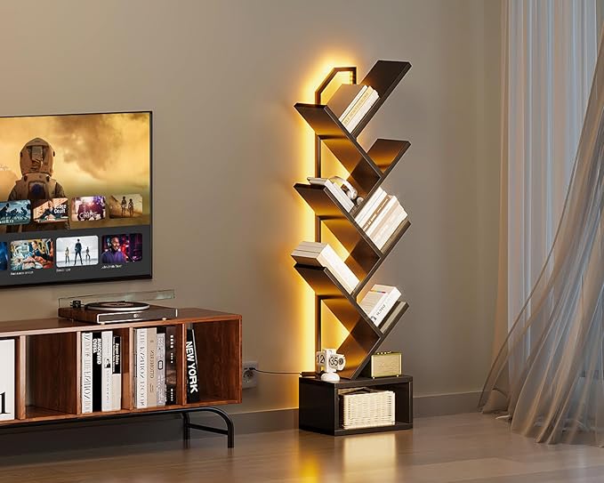 Casaottima 6-Tier Tree Bookshelf — Narrow Floor Standing Bookcase, Tall Steel & - Image 2
