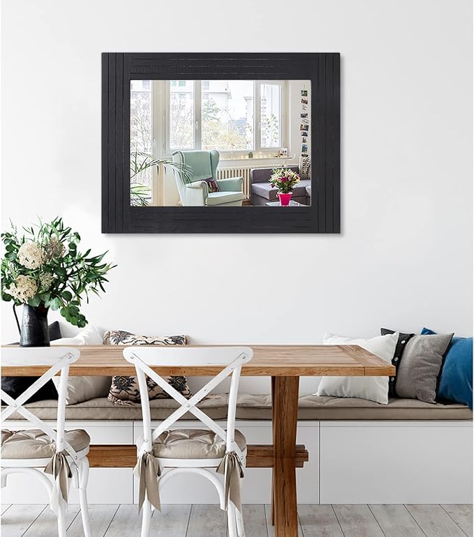 Black Wall Mirror Rectangular Vintage Rustic Wood Framed Large Mirror Deco - Image 2