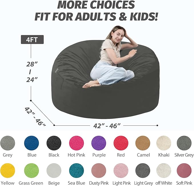 4FT Bean Bag Chair with Ultra Soft Velvet Cover Bean Bag Sofa with Memory Foam - Image 2