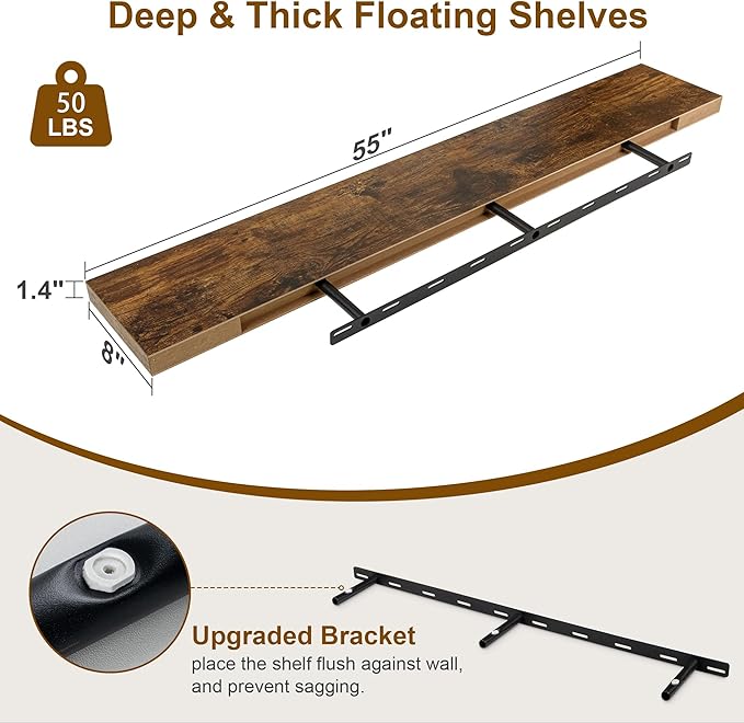 Fun Memories Floating Shelves 55 Inch Long, 8 Deep Floating Shelves - Image 3
