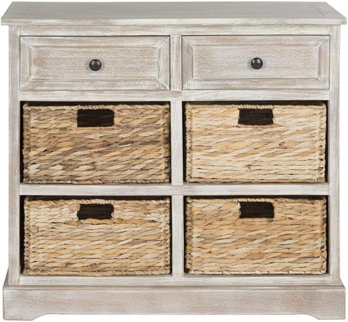 SAFAVIEH American Homes Collection Herman Whitewash Wicker Basket Storage Unit - Image 4