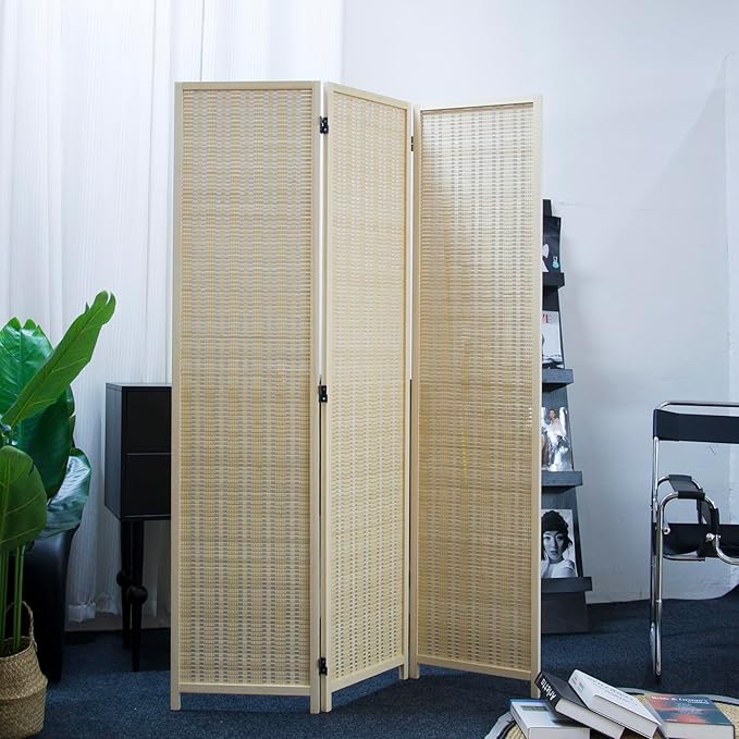 3 Panel Room Divider and Folding Panel Screen, Bamboo Panel Divider Screen - Image 5
