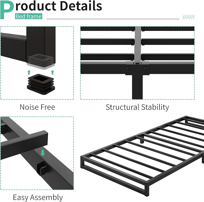 4 Inch Twin Size Bed Frames Heavy Duty Metal Twin Platform Bed Frame No Box - Image 3