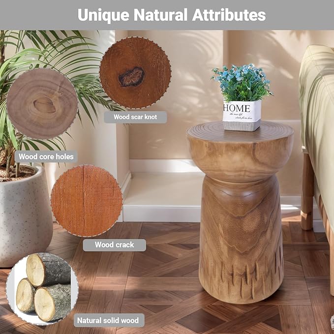 Athaliah 19”H Rustic Tree Stump Side Table – Natural Wooden End Table, Round - Image 3