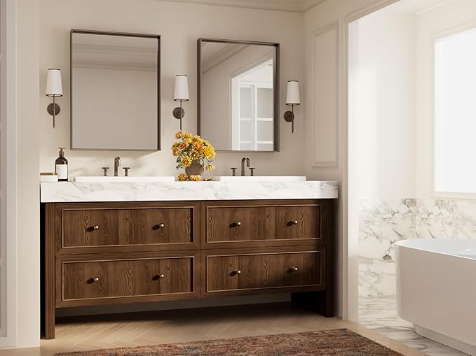 Keonjinn 24 x 32 Inch Brushed Bronze Mirror, Rectangle Bathroom Vanity Mirror - Image 2