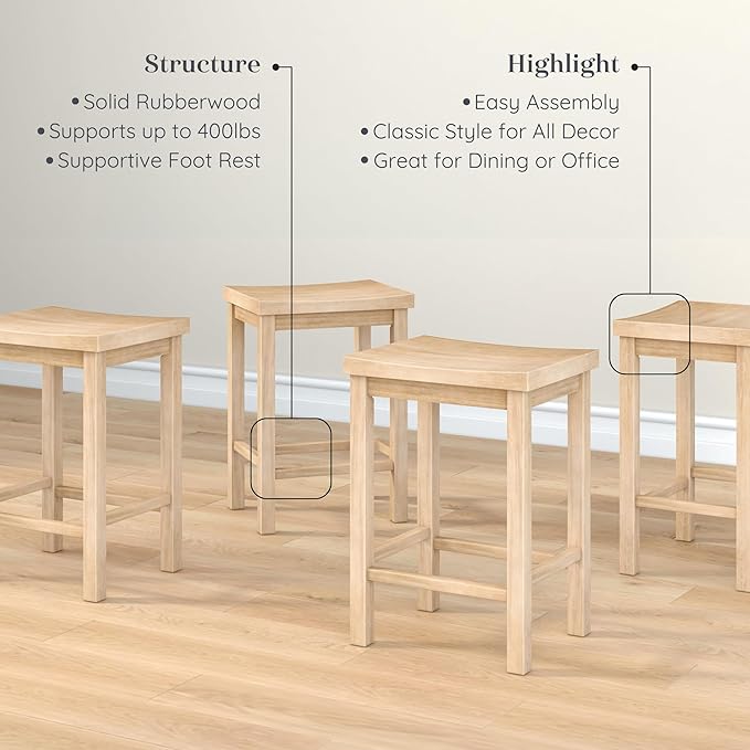 Grain & Grove Smith Collection Set of 4 Solid Wood Counter Height Bar Stools - Image 4