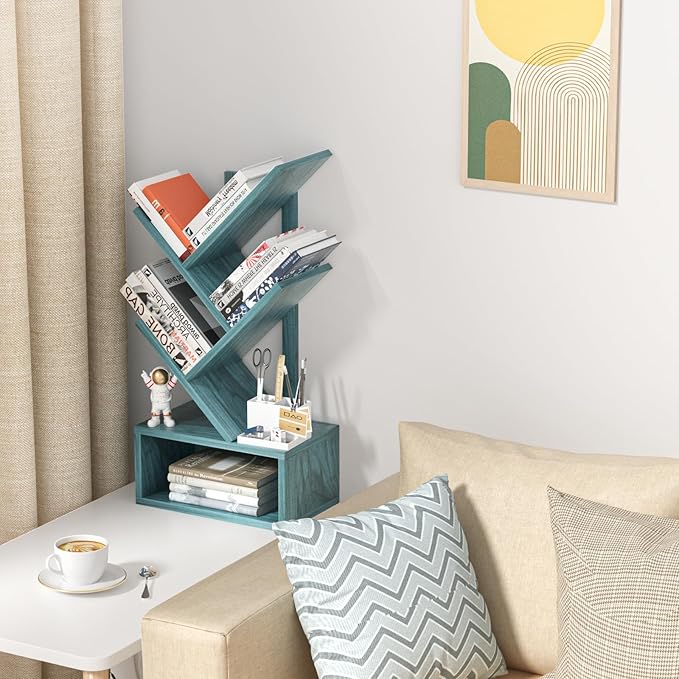 Small Tree Book Shelf, 5 Tier Black Tree Bookshelf, Modern Desk Display Storage - Image 4