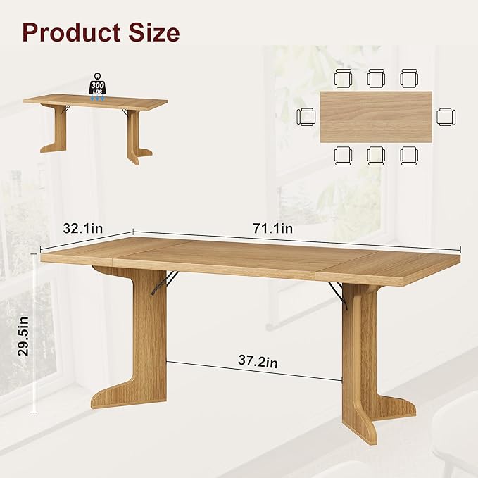 71" Dining Table for 6 to 8 People, Modern Dinner Table - Image 2