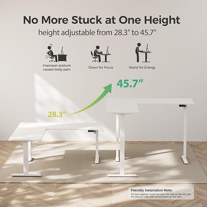 Agilestic 75 Inch L Shaped Standing Desk Adjustable Height, Corner Standing Desk - Image 5
