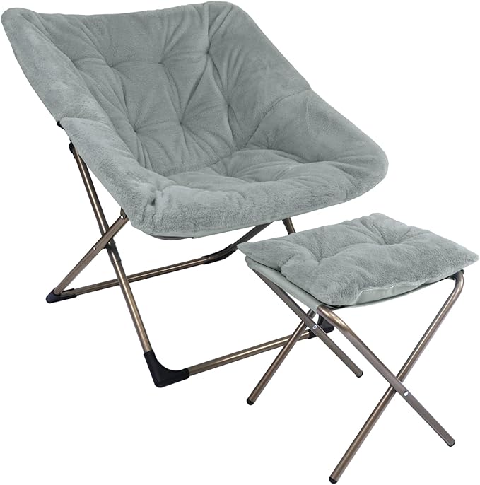 Kokel Plush Folding Chair and Ottoman Padded Metal Frame Living Room Chair by Unknown