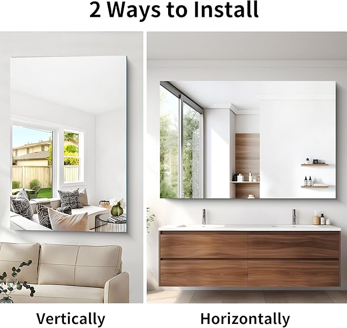 Large Frameless Mirror, 60x40 Bathroom Mirrors - Image 5
