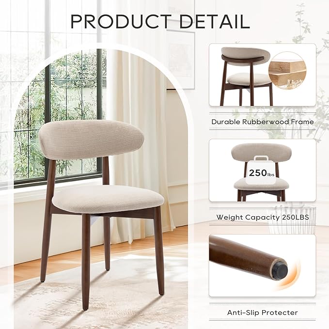 COLAMY Wooden Dining Chairs Set of 4, Modern Fabric Upholstered Kitchen Side - Image 5