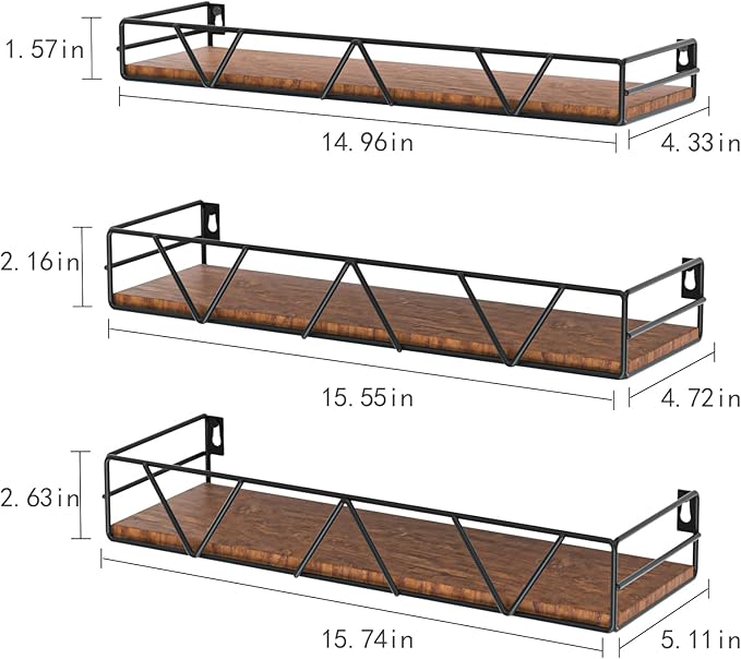 Floating Shelves Set of 3, Home Wood Wall Shelf, Farmhouse Shelf - Image 3