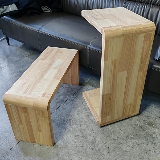 C Shaped End Table, Solid Wood C Side Table by Unknown