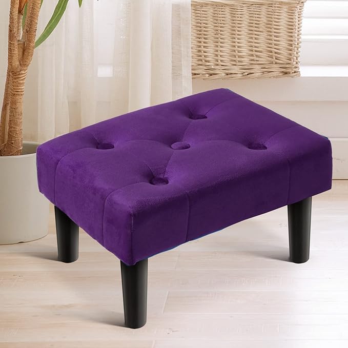 HOUCHICS Small Footstool Ottoman, Velvet Wooden Foot Stool Ottoman - Image 8