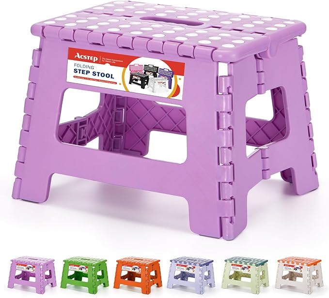 ACSTEP 9 Inch Folding Step Stool 300 LB Capacity Plastic Foldable Step Stools by ACSTEP