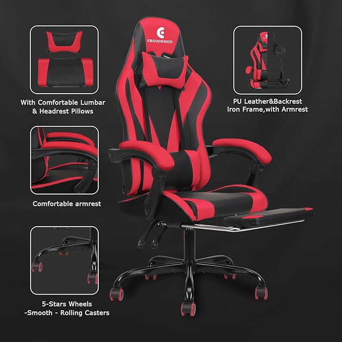 Gaming Chair with Linkage Armrest & Footrest, High Back Video Gaming Chair - Image 6