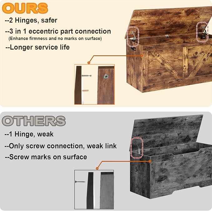 39.4" Storage Chest, Wooden Storage Bench, Large Storage Trunk - Image 4