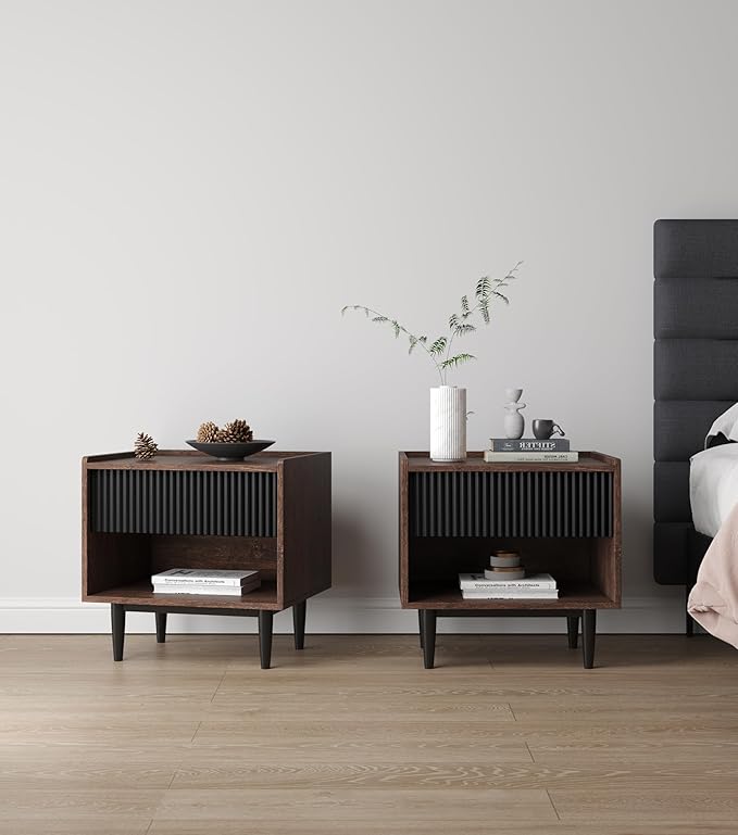 Manhattan Comfort Duane Modern Ribbed Nightstand, Bedside Table - Image 4