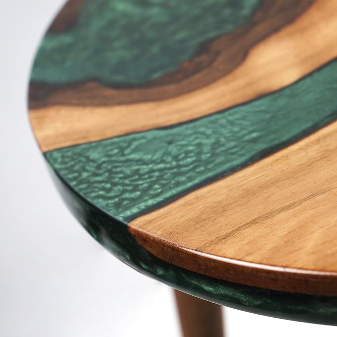 20" Resin Walnut Round Side Table | Epoxy End Table | Coffee Table | Mid - Image 10