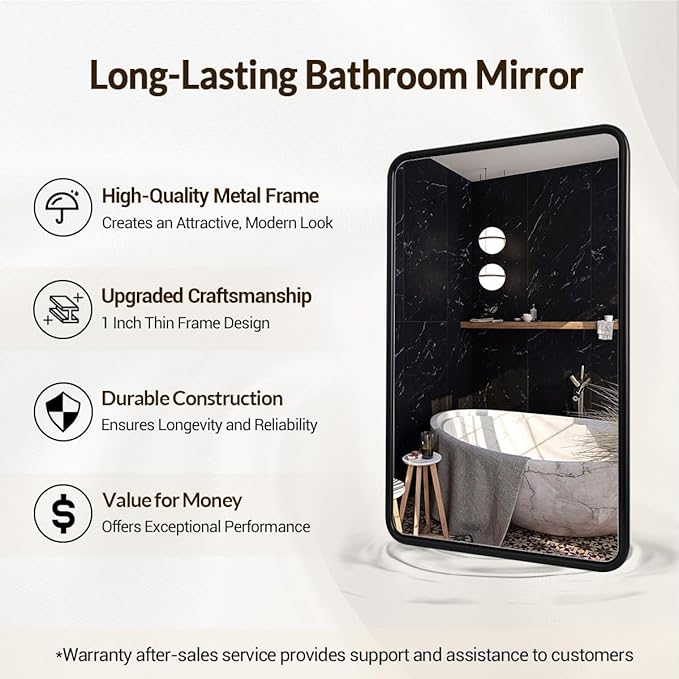 ANDY STAR Bathroom Mirror, 24x36 Inch Stainless Steel Metal Frame Black - Image 4